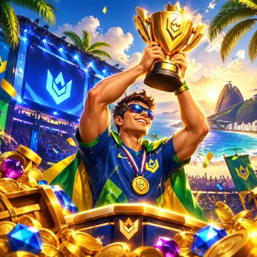 Arena de e-sports iluminada com telões exibindo partida ao vivo